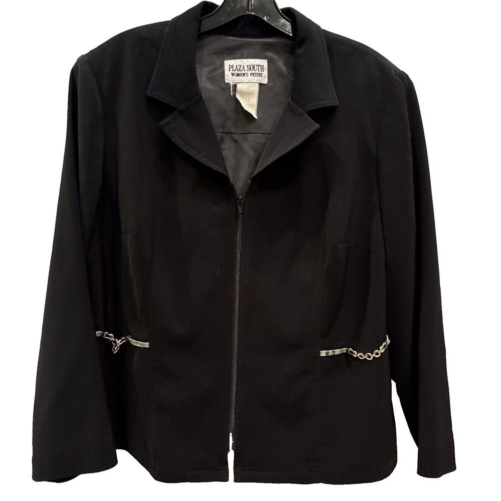 PLAZA SOUTH JACKET LONG SLEEVE ZIP FRONT BLACK SHOULDER PADDED BLAZER SIZE‎ 20